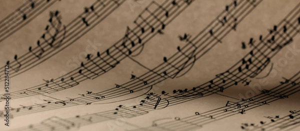 Obraz Abstract background with handwritten notes, music notes background, selective focus