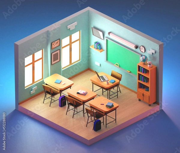 Obraz School classroom isometric. 3D illustration
