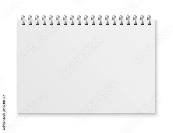 Fototapeta Mockup blank closed notebook  isolated on white background.  Template spiral copybook or organizer.