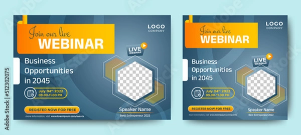 Fototapeta Business Conference live webinar banner invitation and social media post template. Business webinar invitation design. Vector EPS
