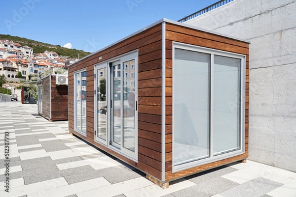 Fototapeta Small portable building an office for workers or security