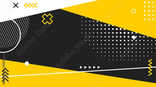 Obraz Black yellow background with halftone and memphis element combination
