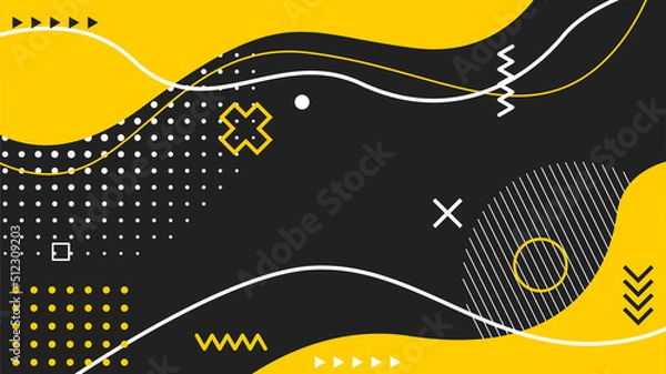 Obraz Memphis black background with halftone and line element design