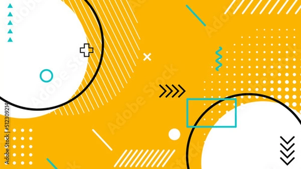 Obraz Yellow background with halftone and memphis element flat design