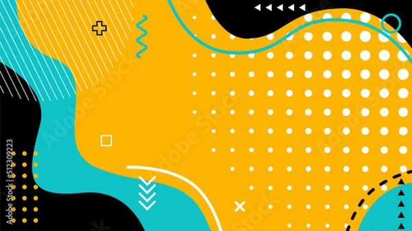 Obraz Yellow wave background with halftone and memphis element flat design