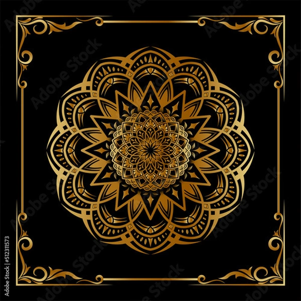 Fototapeta mandala vector with classic frame, elegant gold color