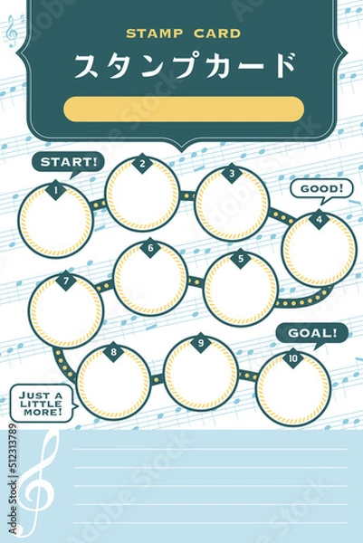 Obraz 楽譜背景の スタンプカード 台紙 ベクターイラスト 