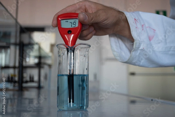 Obraz Digital ph meter into chemistry lab