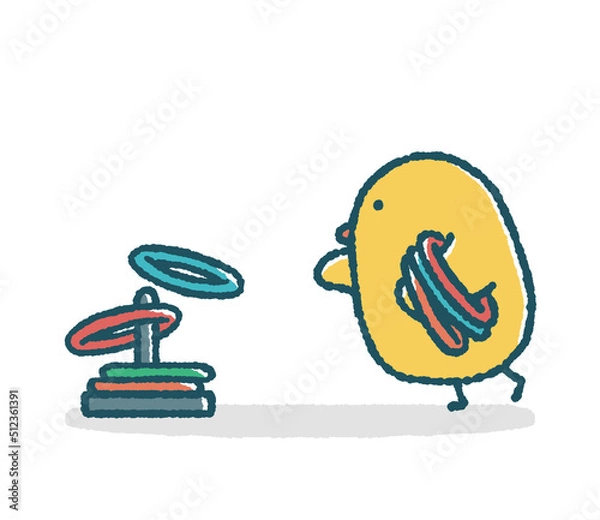 Fototapeta ゆるいひよこは輪投げをして遊ぶ