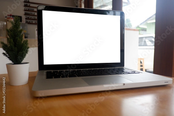 Fototapeta Cropped shot view of office desk table office equipment, labtop, tablet and other office supplies on the modern space, flat lay.