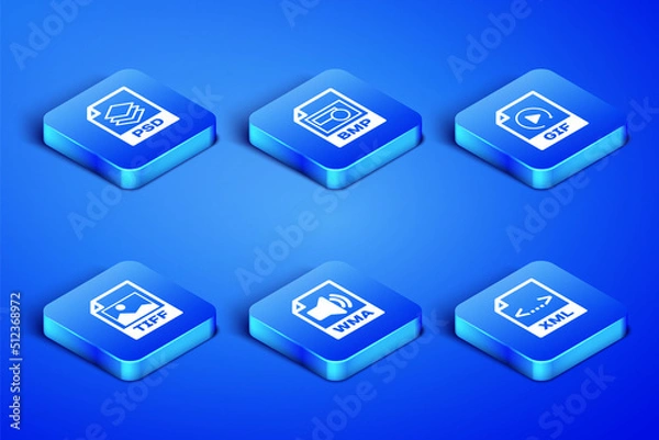 Obraz Set XML file document, PSD, WMA, TIFF, BMP and GIF icon. Vector