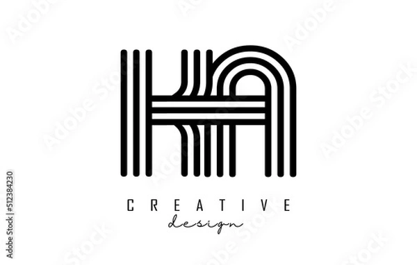 Fototapeta Black lines KA k a letters with monogram Logo Design.