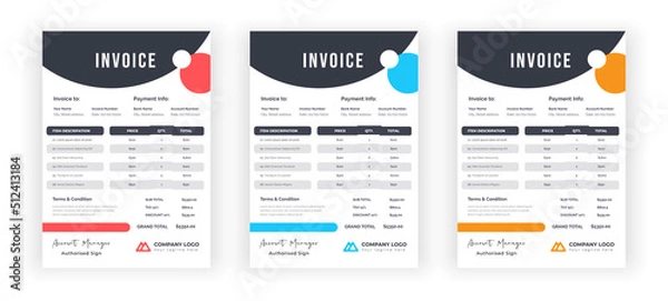 Fototapeta Business invoice design template, simple invoice minimal statement invoice template, professional modern clean creative bill, money receipt invoice design. 