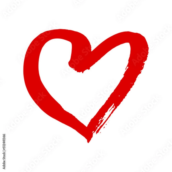 Fototapeta Heart icon. Red contour linear silhouette. Front view. Vector simple flat graphic hand drawn illustration. Isolated object on a white background. Isolate.