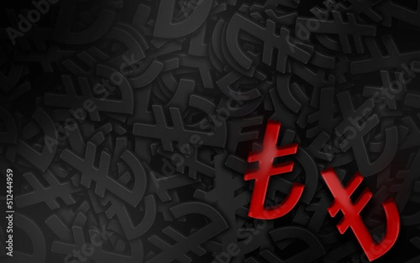 Fototapeta Red Turkish Lira Symbol Against Black Duplicates
