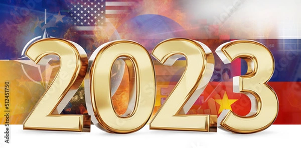 Fototapeta 2023 golden symbol front of Russia Ukraine USA fire flames globe EUR background 3d-illustration. elements of this image furnished by NASA
