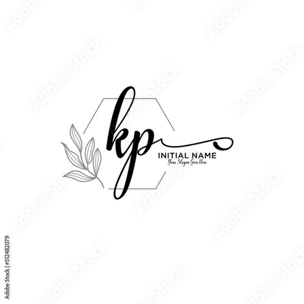 Obraz Initial letter KP beauty handwriting logo vector