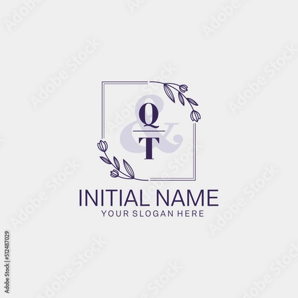 Fototapeta Initial letter QT beauty handwriting logo vector