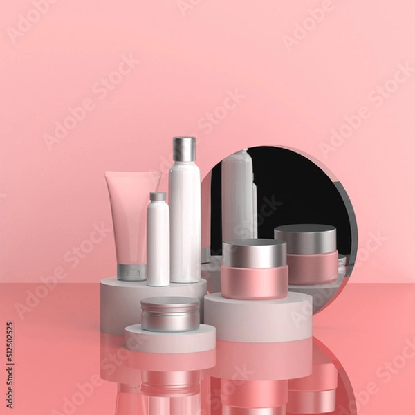Obraz Blank pink cosmetic packaging 3d render
