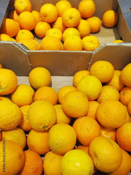Fototapeta Citrus orange fruits in box supermarket