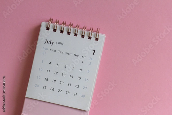 Fototapeta Desktop calendar for July 2022. Calendar for planning and managing each date.