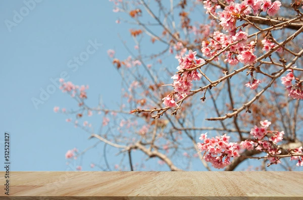 Obraz Table top with Plum Blossom backhround