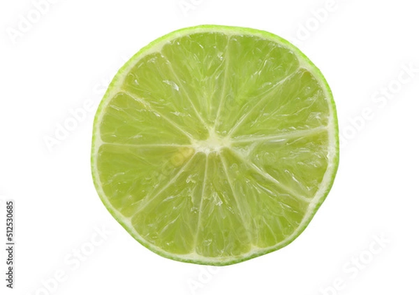 Fototapeta Close up of Lime cut piece isolated on a white background with clipping path.Juicy slice of lime,Top view.