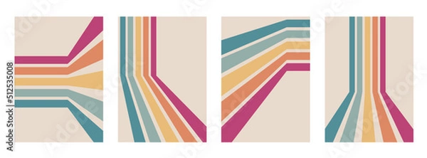 Fototapeta Abstract rainbow colours retro groovy lines bold 4 backgrounds bundle set collection. pink orange yellow blue stripes.