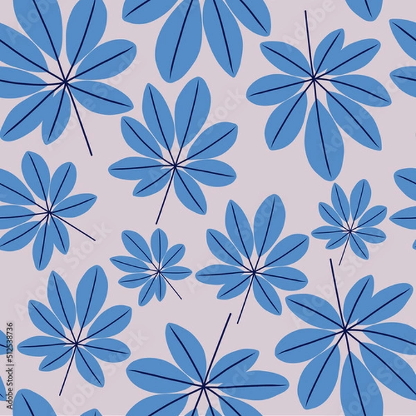 Fototapeta Seamless vector pattern with blue leaves on a beige background