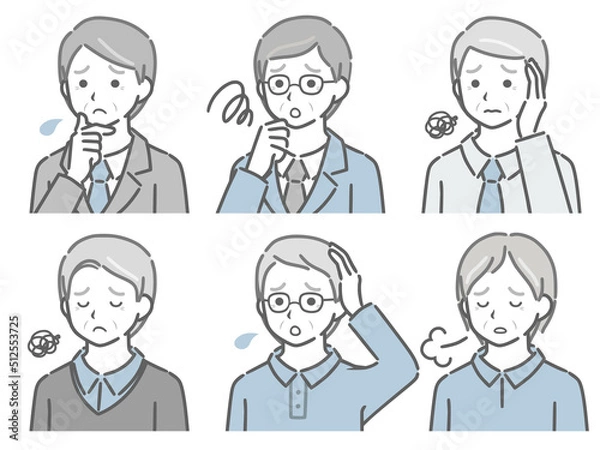 Fototapeta 困る高齢男性の斜め向き上半身セット