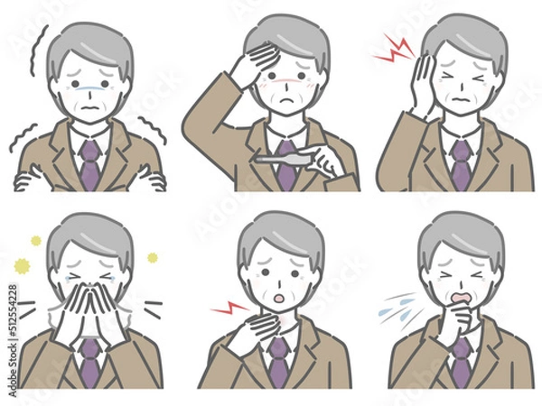 Fototapeta 風邪の症状が出ている高齢男性（スーツ）