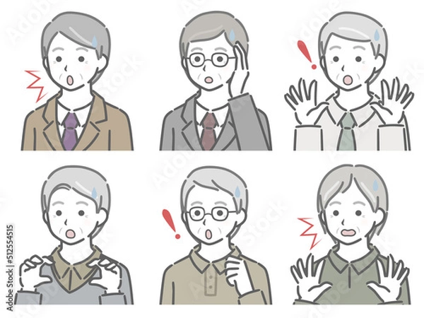 Fototapeta 驚く高齢男性の斜め向き上半身セット