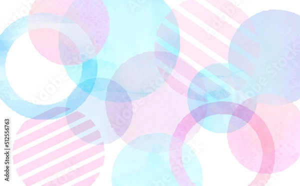 Fototapeta 透明水彩タッチの淡い円形パターンの背景ピンクとブルー