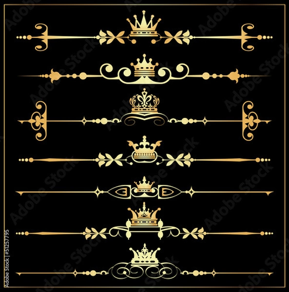 Fototapeta Vector set. Victorian Scrolls and crown. Decorative elements