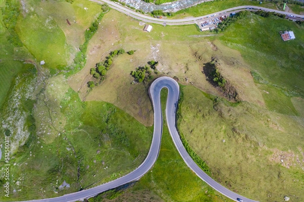 Fototapeta James Bond Street in Furkapass between wallis and uri cantons in Switzerland in the heart of the Alps in summer