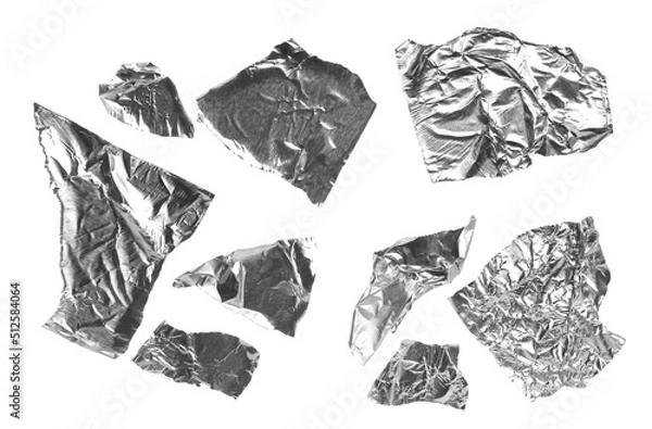 Fototapeta Aluminum foil tape pieces set and collection isolated on white background with clipping path, top view