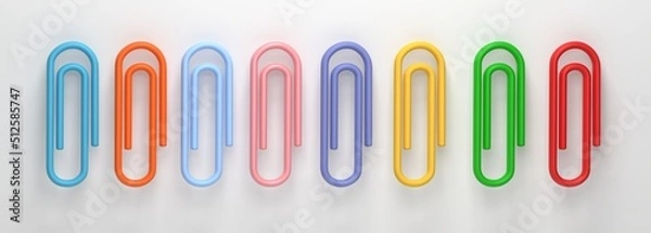 Obraz 3D render, 3D illustration. Paperclip icon set. Paperclip attachment isolated on white background. Tool for paper and document.