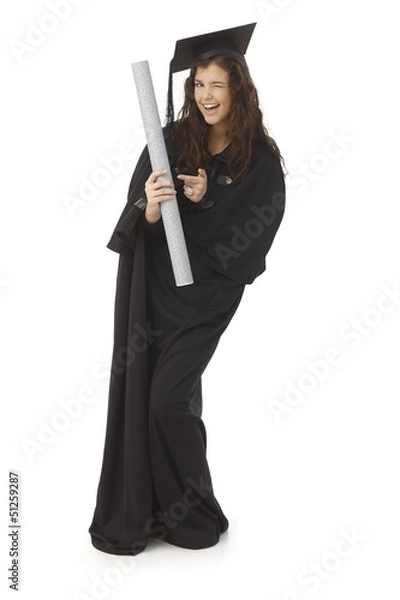 Fototapeta Happy female graduate with diploma