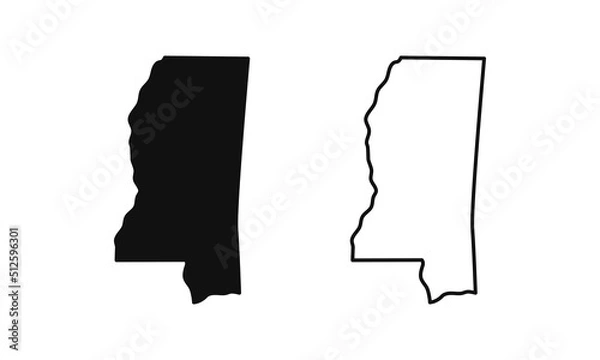 Obraz Mississippi outline state of USA. Map in black and white color options. Vector Illustration..