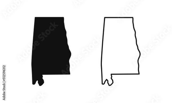 Obraz Alabama outline state of USA. Map in black and white color options. Vector Illustration..