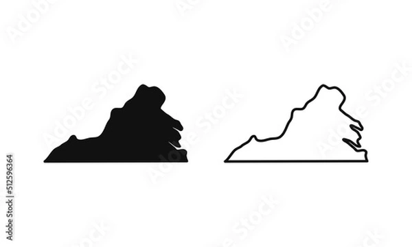 Obraz Virginia outline state of USA. Map in black and white color options. Vector Illustration..