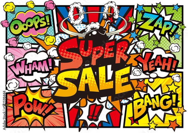 Fototapeta アメコミ風吹き出し英文のスーパーセールのPOP