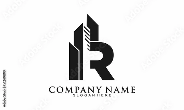 Obraz Letter R with skyscraper vector logo