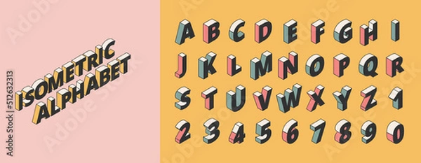 Obraz Isometric alphabet and numbers set