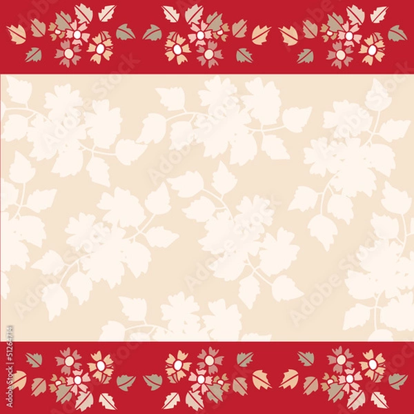 Fototapeta Frame of flowers on red background with white empty space for te