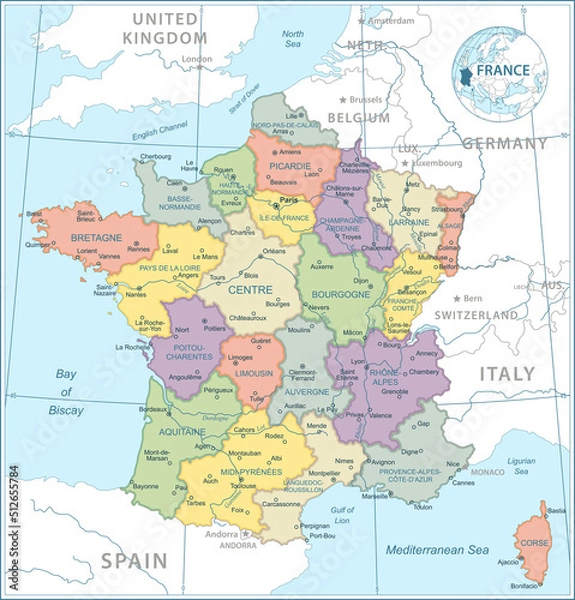 Fototapeta Map of France - highly detailed vector illustration