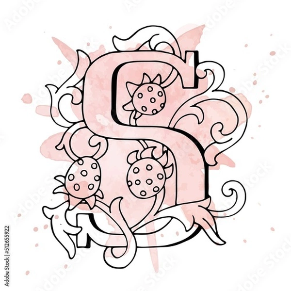 Fototapeta Letters S Drop Caps. Vector hand-drawing letter. Fabulous ornament