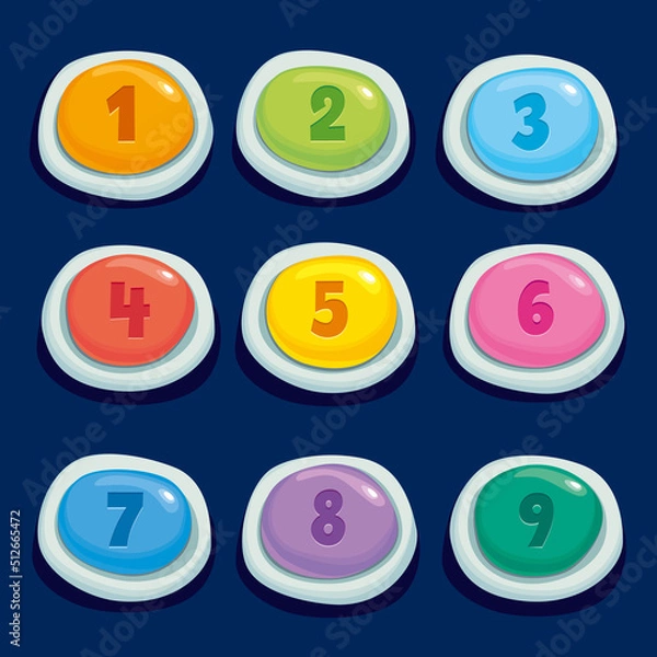 Obraz Colorful children numbers. Collection icon design for game, ui, banner, design for app, interface, game development,playing cards, slots and roulette.