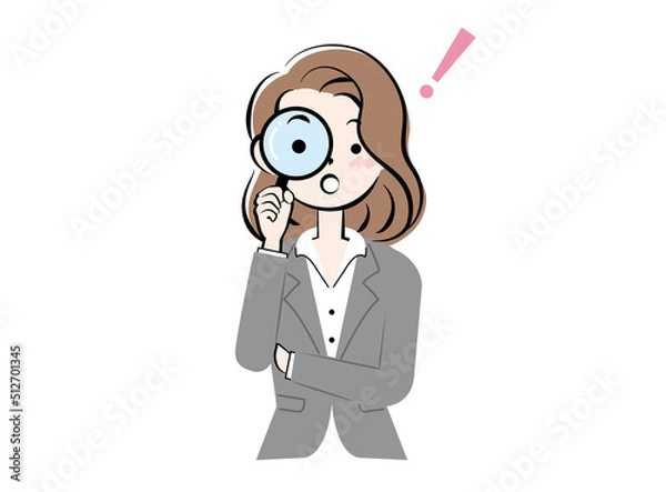 Obraz 虫眼鏡をのぞくスーツ姿の女性