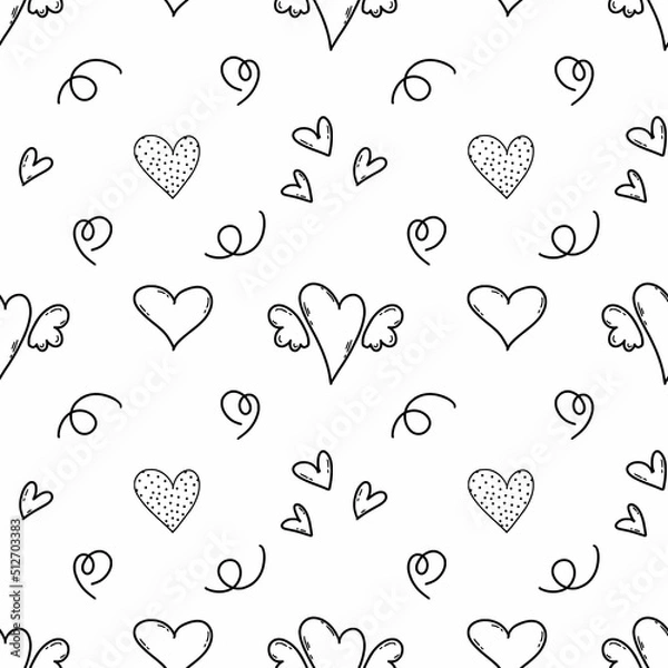 Fototapeta Cute doodle heart. Seamless pattern. Valentine day. Printing on fabric and packaging.
